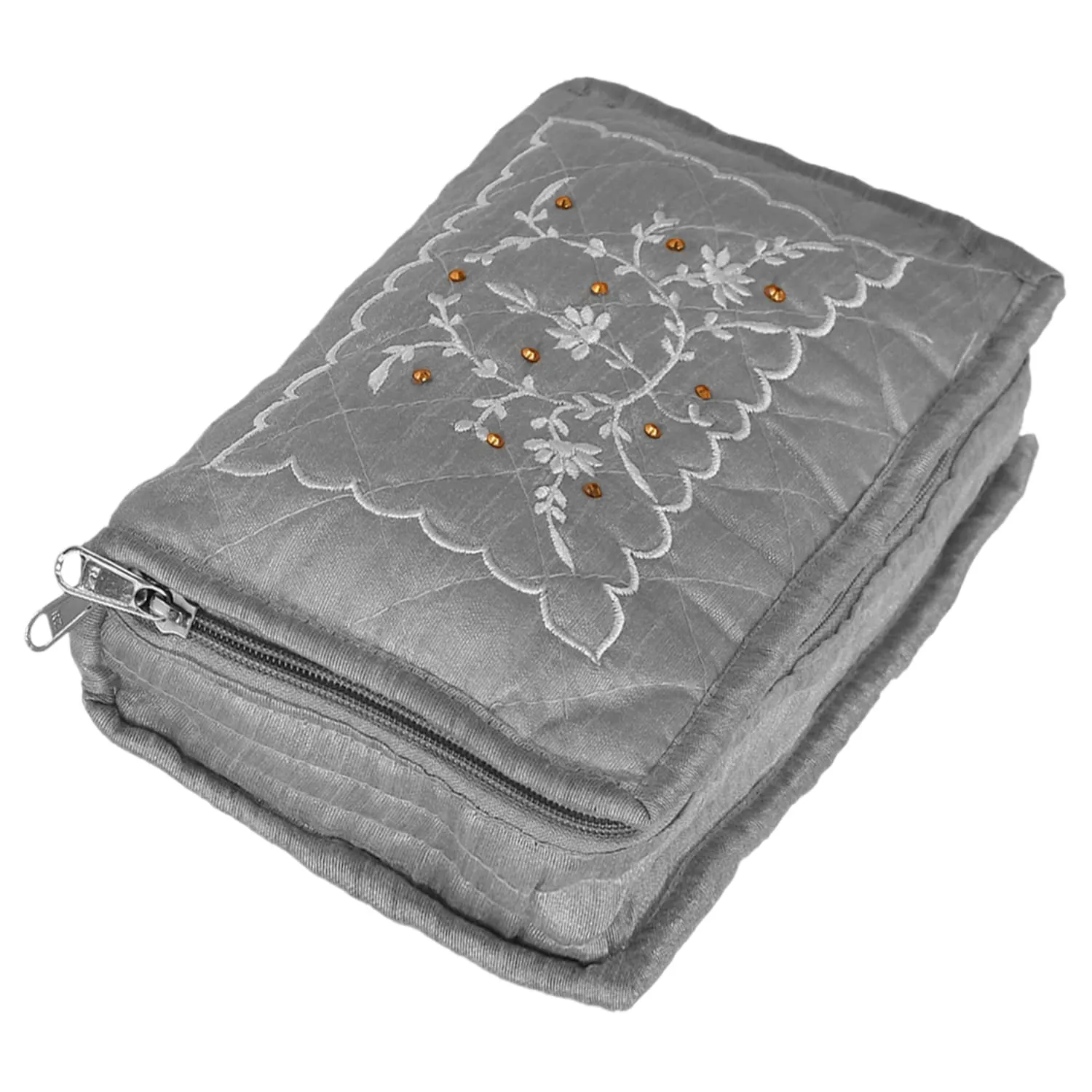 Heart Home Embroidery Design Satin Jewellery Organizer For Small Jewellery With 4 Pouches Pack Of 2 (Grey) 54HH4069.