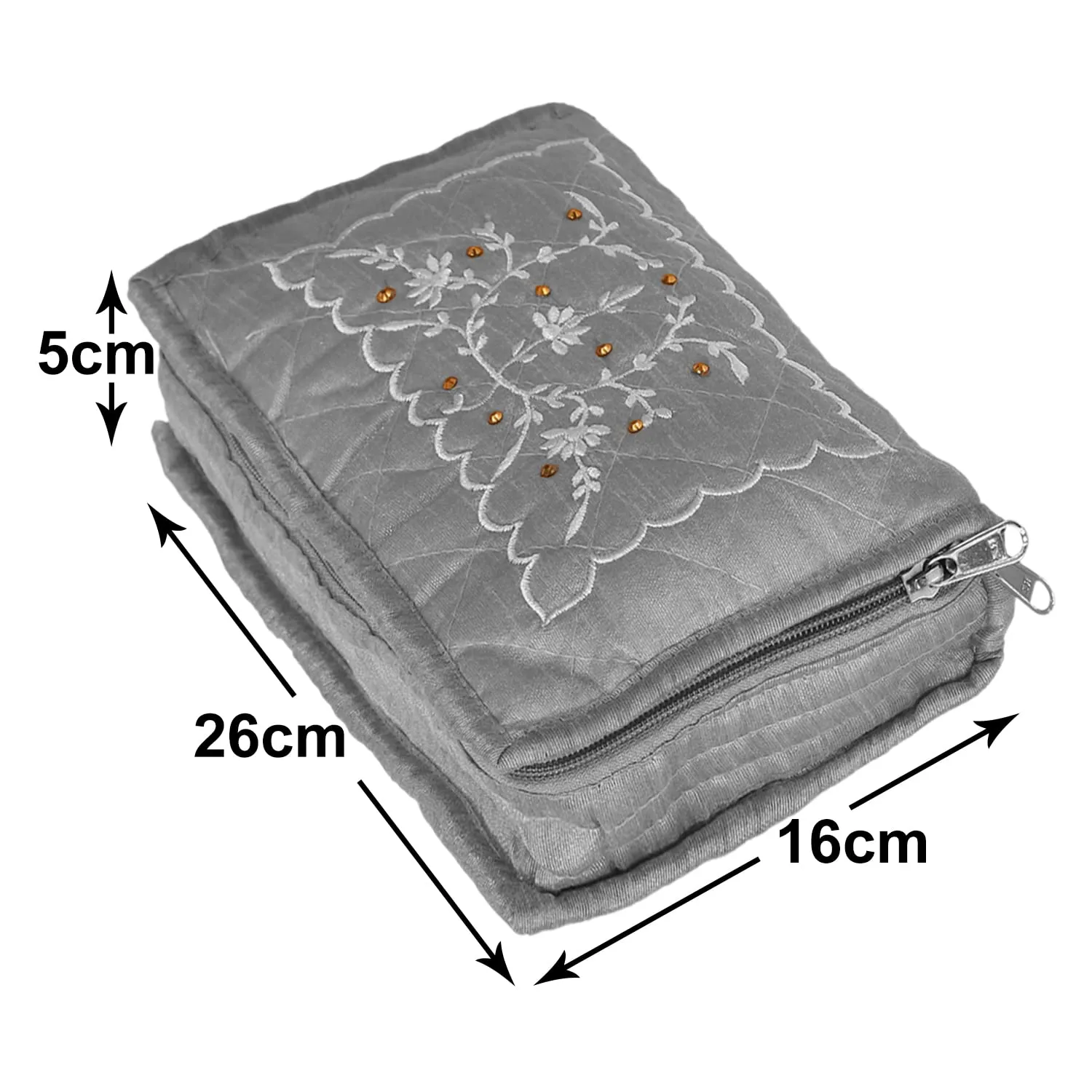 Heart Home Embroidery Design Satin Jewellery Organizer For Small Jewellery With 4 Pouches Pack Of 2 (Grey) 54HH4069.