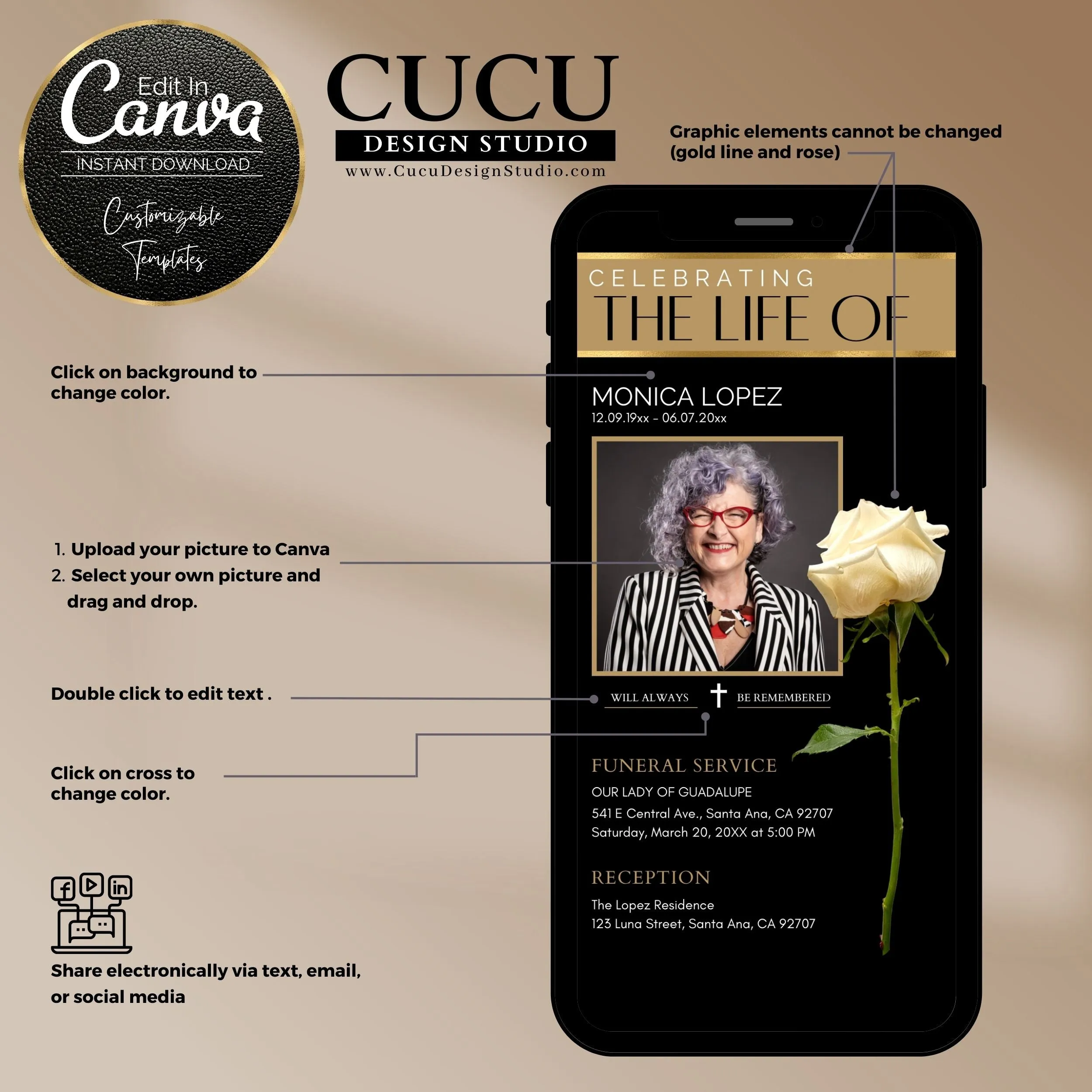 In Loving Memory Funeral Announcement Digital Template