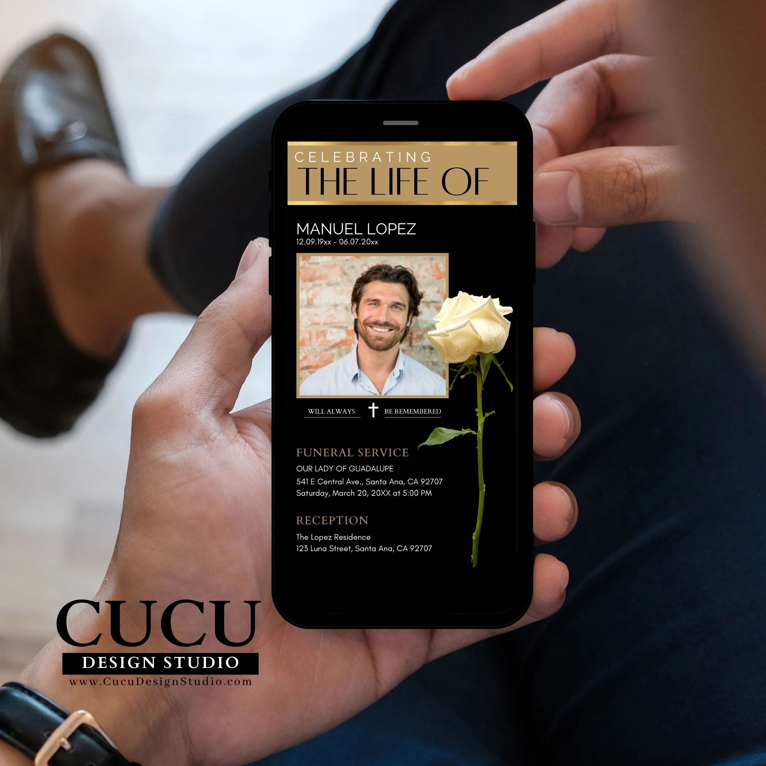 In Loving Memory Funeral Announcement Digital Template