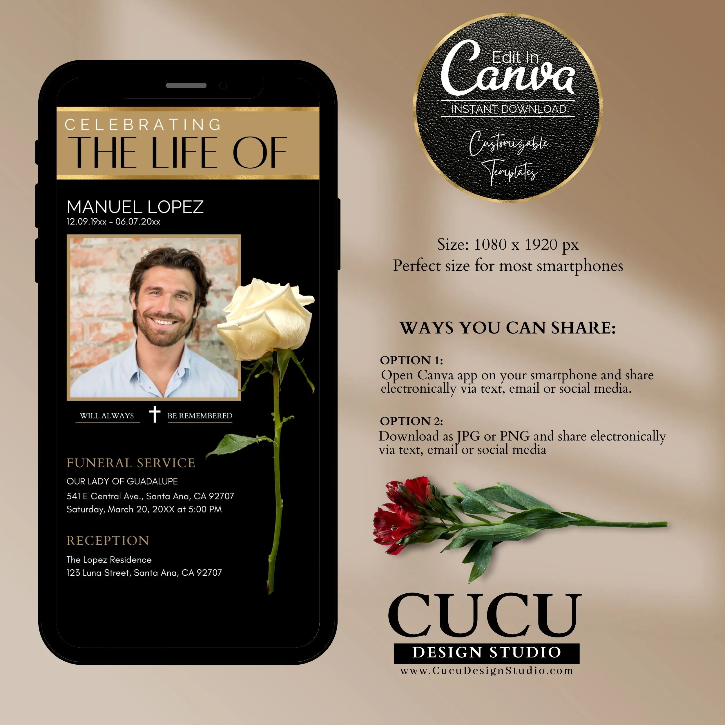 In Loving Memory Funeral Announcement Digital Template