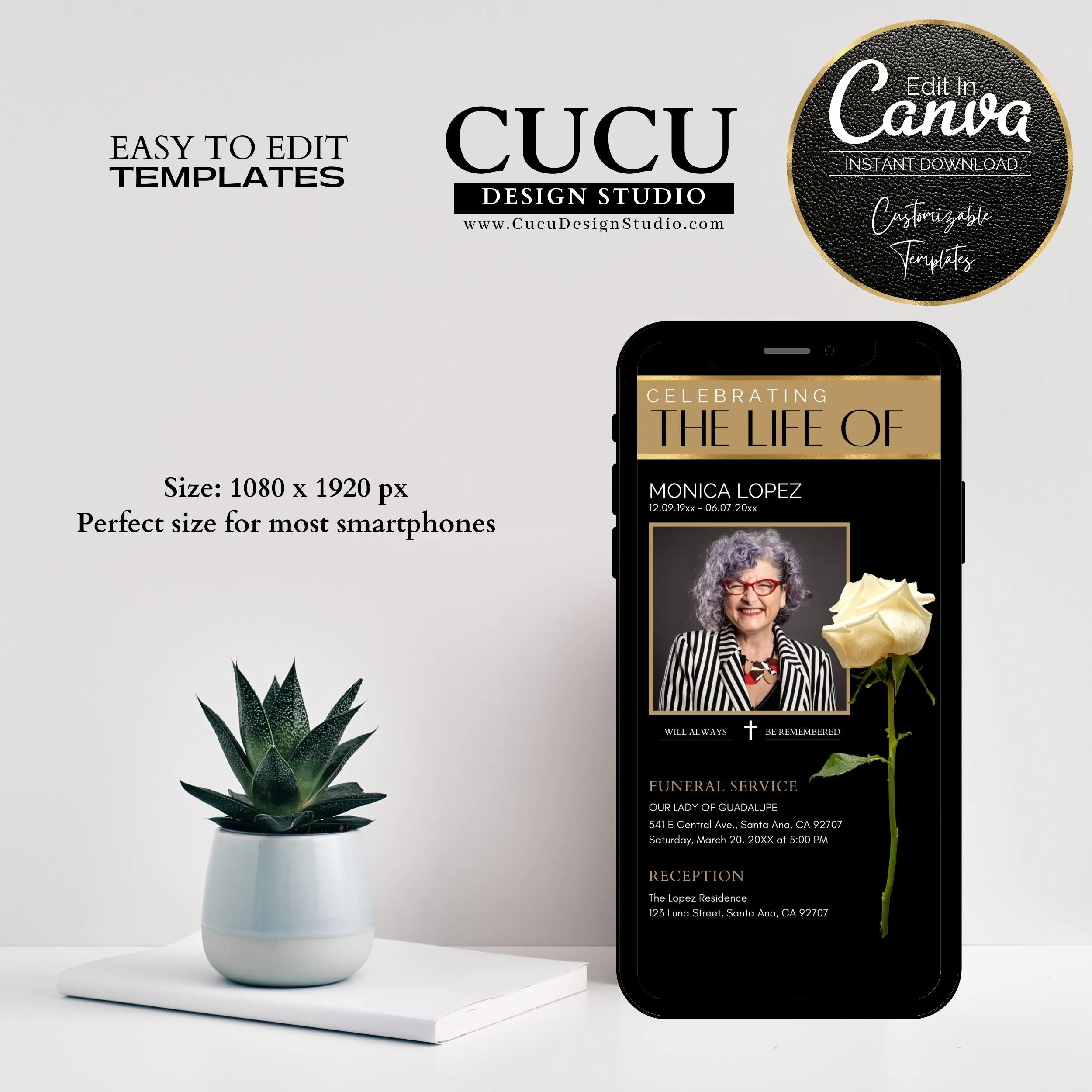In Loving Memory Funeral Announcement Digital Template
