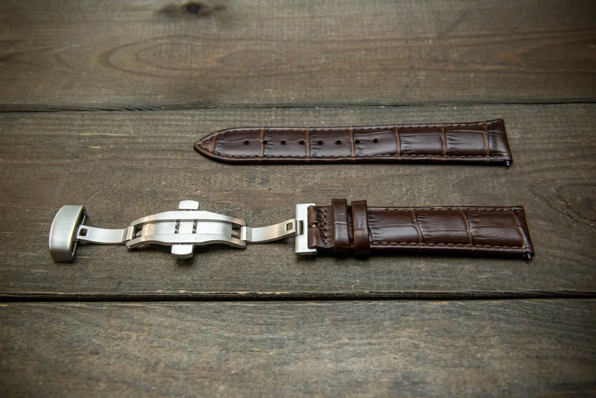 Leather watch strap, band made of calf leather with croc grain pattern 18, 19, 20, 21, 22 mm, Quick Release. Deployment clasp.