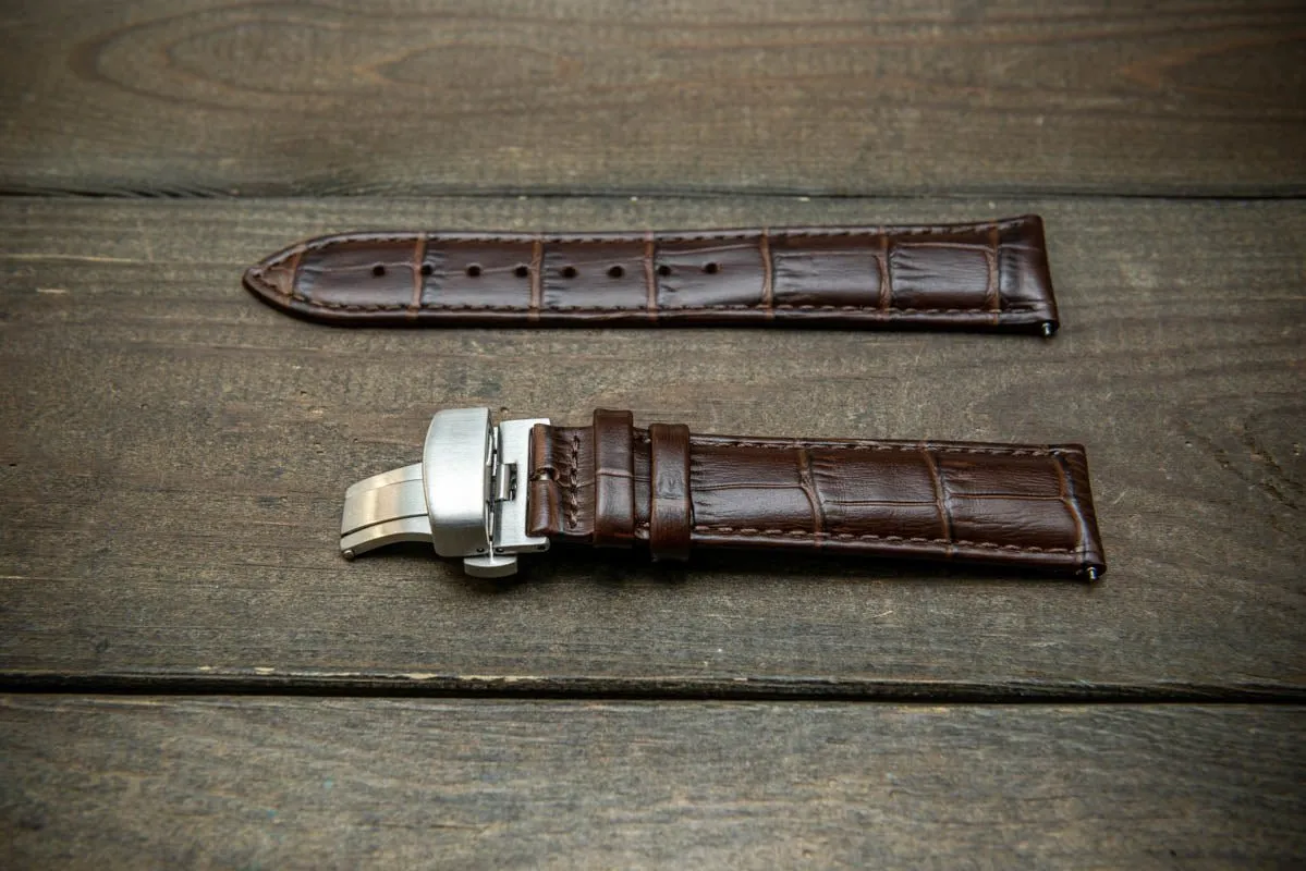 Leather watch strap, band made of calf leather with croc grain pattern 18, 19, 20, 21, 22 mm, Quick Release. Deployment clasp.