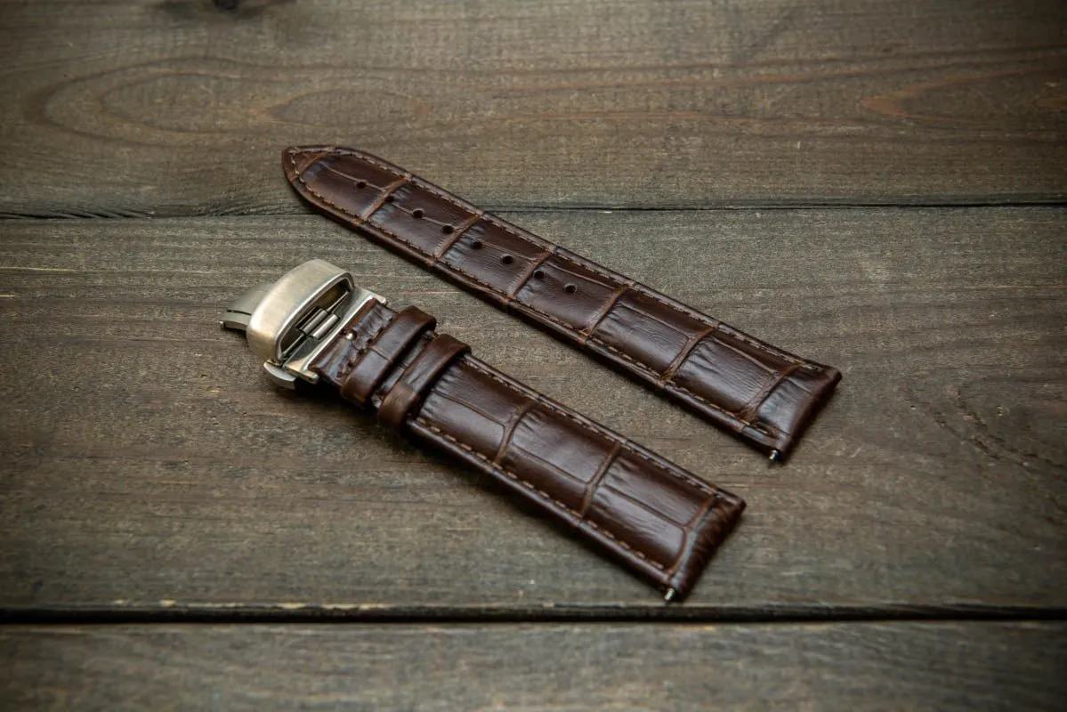 Leather watch strap, band made of calf leather with croc grain pattern 18, 19, 20, 21, 22 mm, Quick Release. Deployment clasp.
