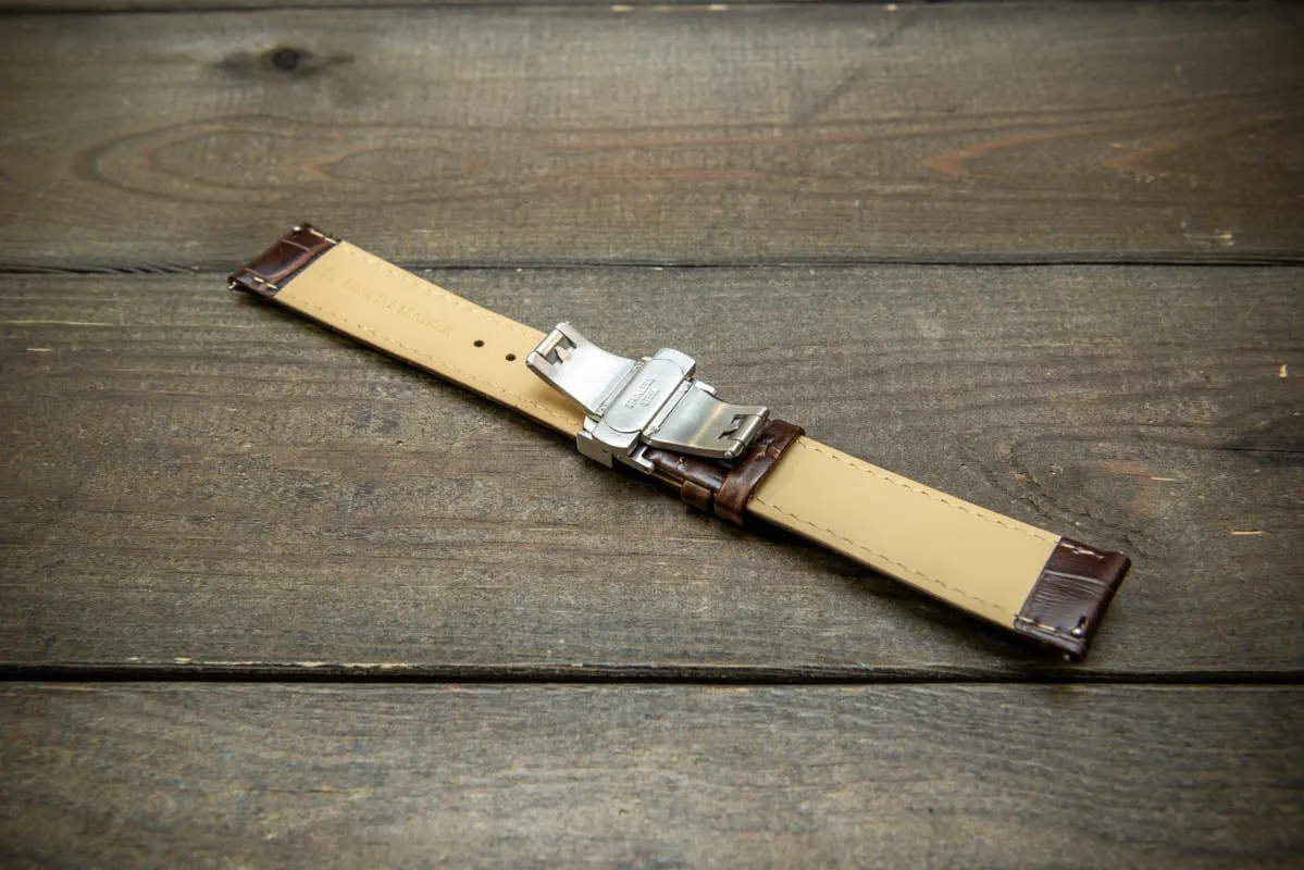 Leather watch strap, band made of calf leather with croc grain pattern 18, 19, 20, 21, 22 mm, Quick Release. Deployment clasp.