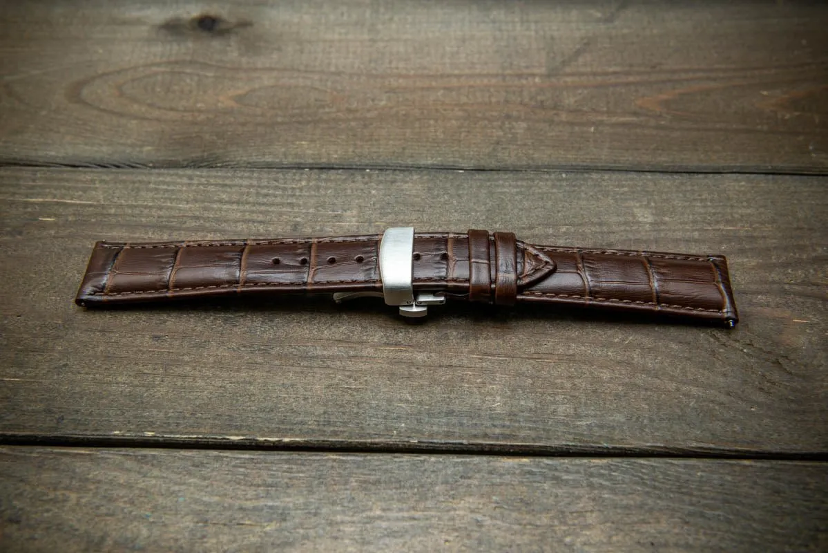 Leather watch strap, band made of calf leather with croc grain pattern 18, 19, 20, 21, 22 mm, Quick Release. Deployment clasp.