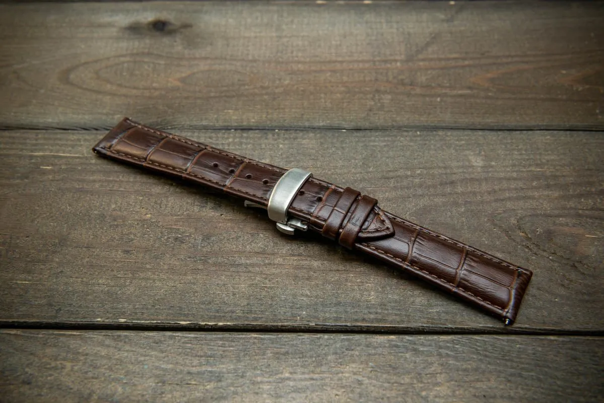 Leather watch strap, band made of calf leather with croc grain pattern 18, 19, 20, 21, 22 mm, Quick Release. Deployment clasp.
