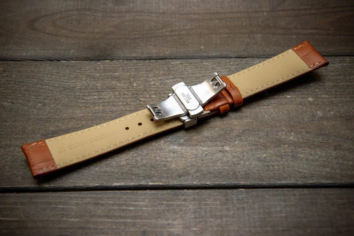 Leather watch strap, band made of calf leather with croc grain pattern 18-24 mm. Deployment clasp.