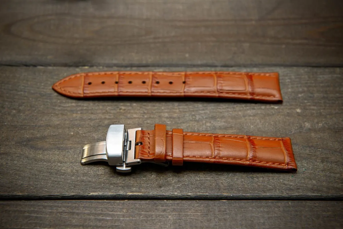 Leather watch strap, band made of calf leather with croc grain pattern 18-24 mm. Deployment clasp.