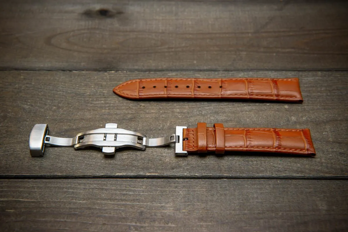 Leather watch strap, band made of calf leather with croc grain pattern 18-24 mm. Deployment clasp.