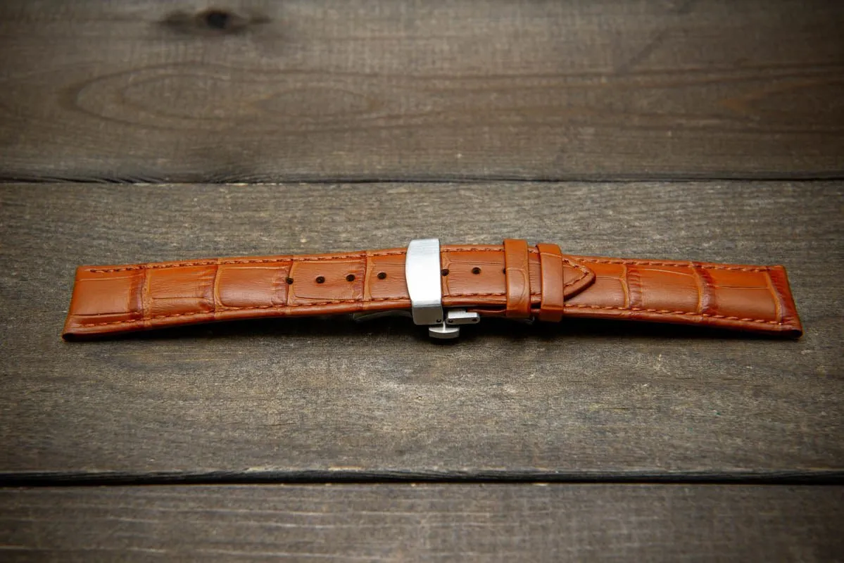 Leather watch strap, band made of calf leather with croc grain pattern 18-24 mm. Deployment clasp.