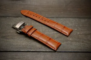Leather watch strap, band made of calf leather with croc grain pattern 18-24 mm. Deployment clasp.