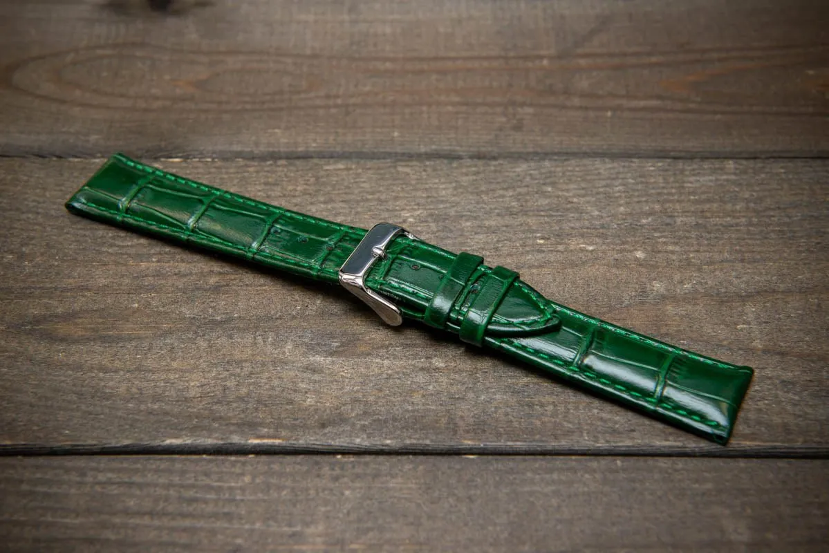 Leather watch strap, band made of calf leather with croc grain pattern 18-24 mm