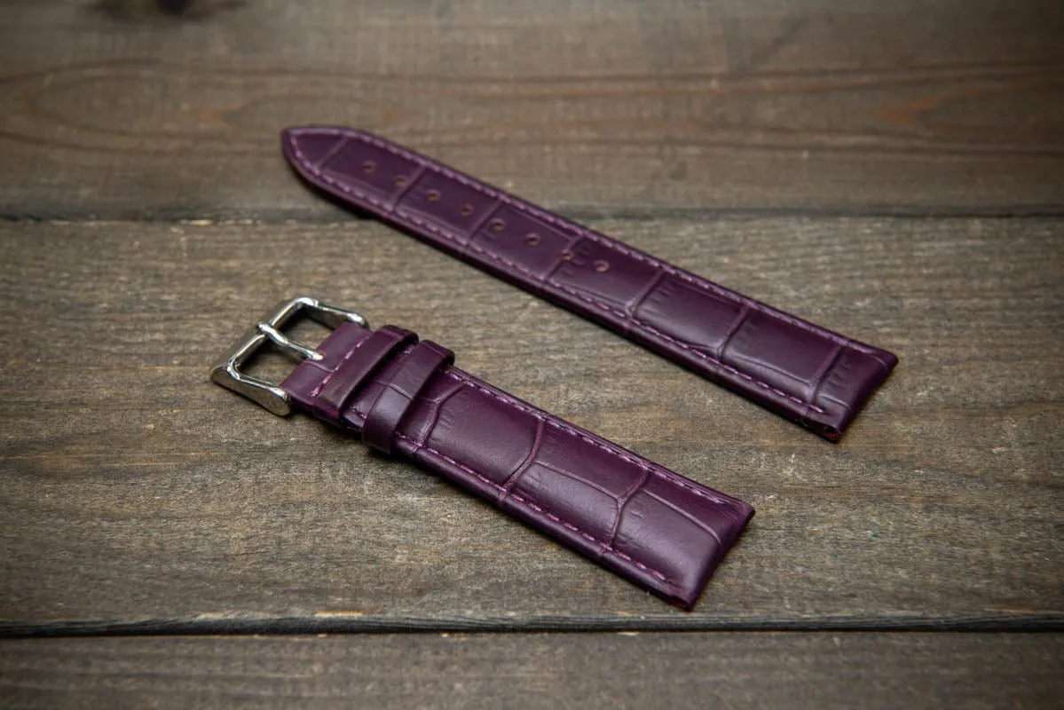 Leather watch strap, band made of calf leather with croc grain pattern 18-24 mm