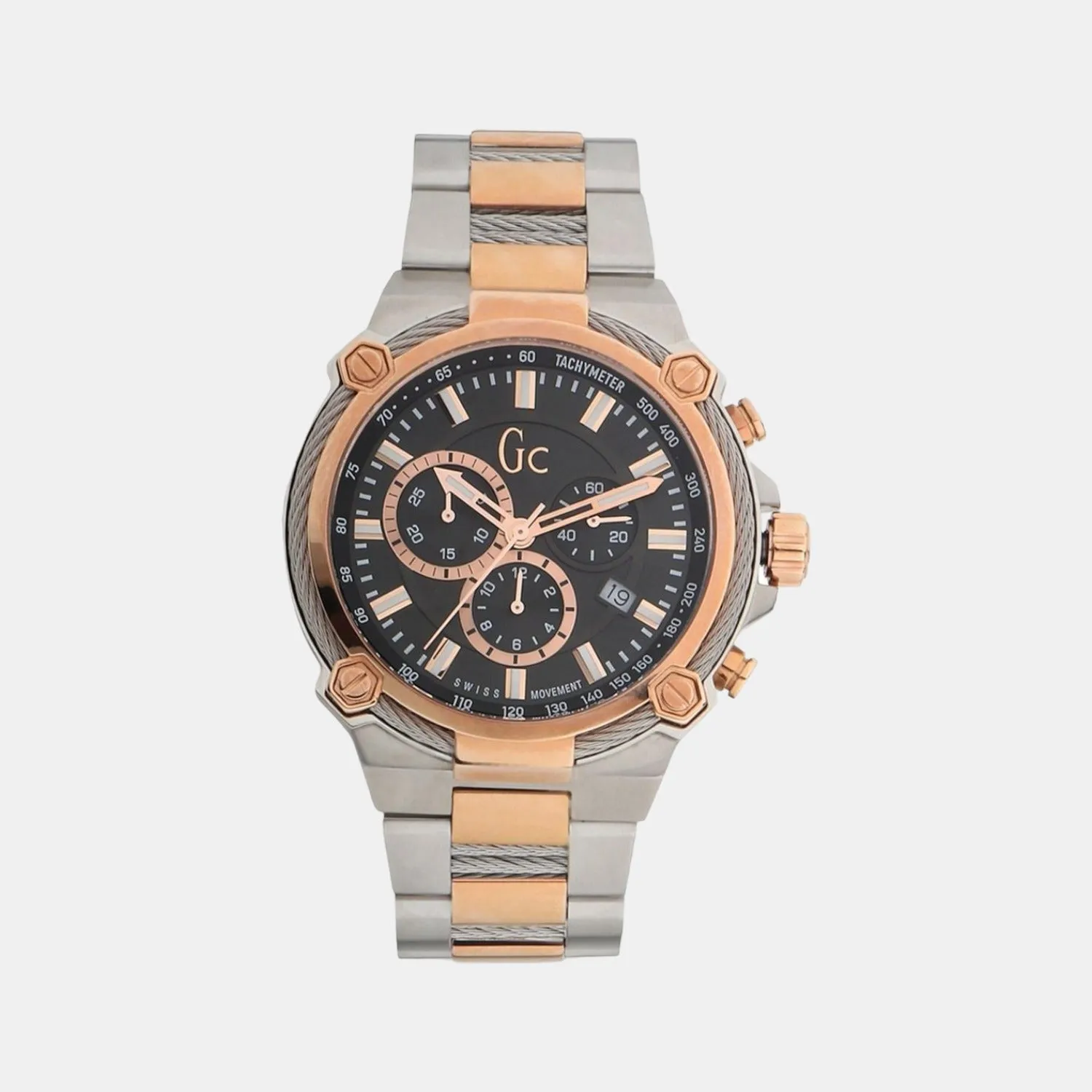Men's Black Dial Chronograph Stainless Steel Watch Y24002G2MF