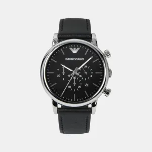 Men's Black Leather Chronograph Watch AR1828