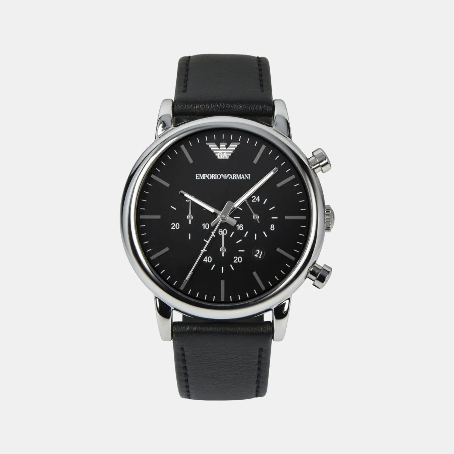 Men's Black Leather Chronograph Watch AR1828