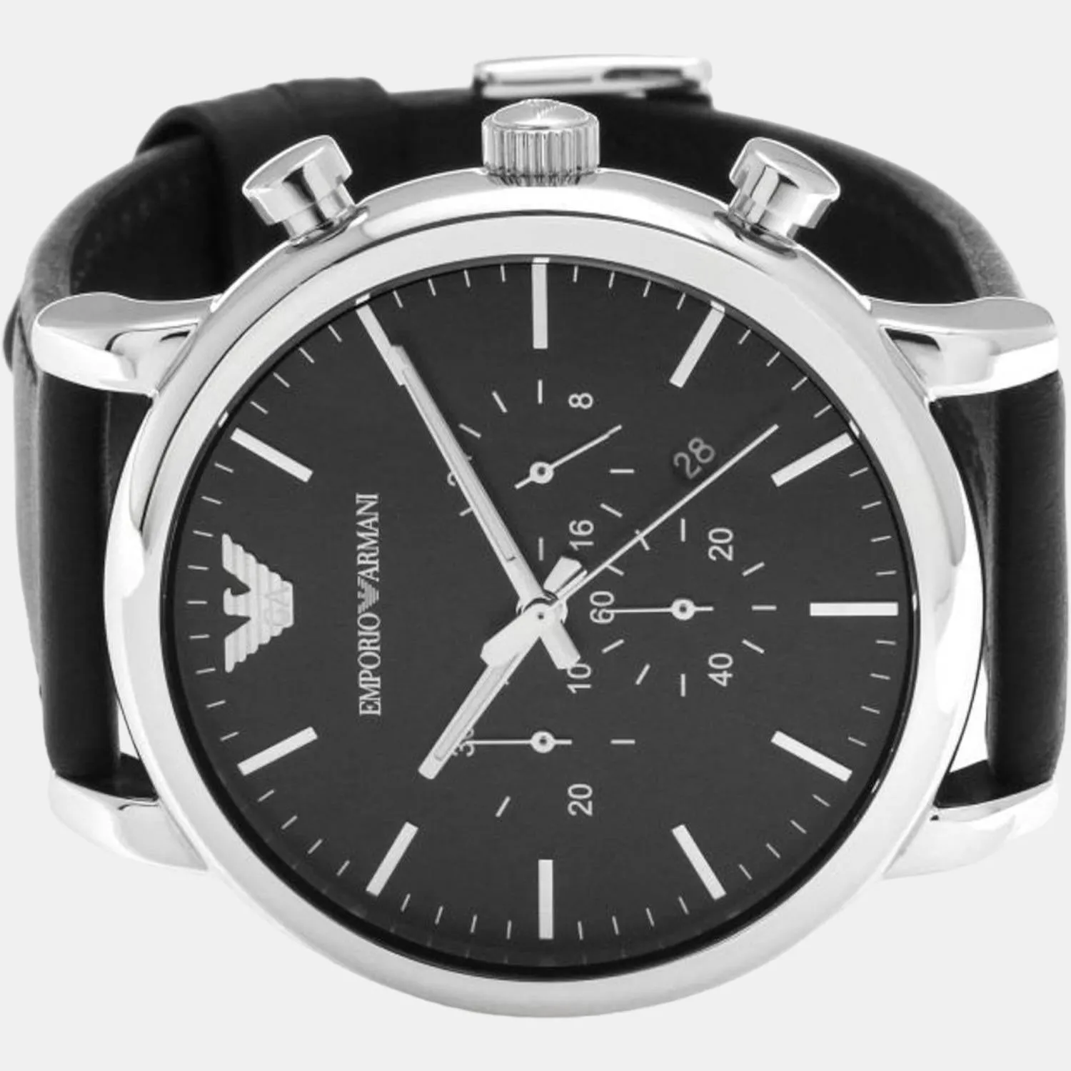 Men's Black Leather Chronograph Watch AR1828
