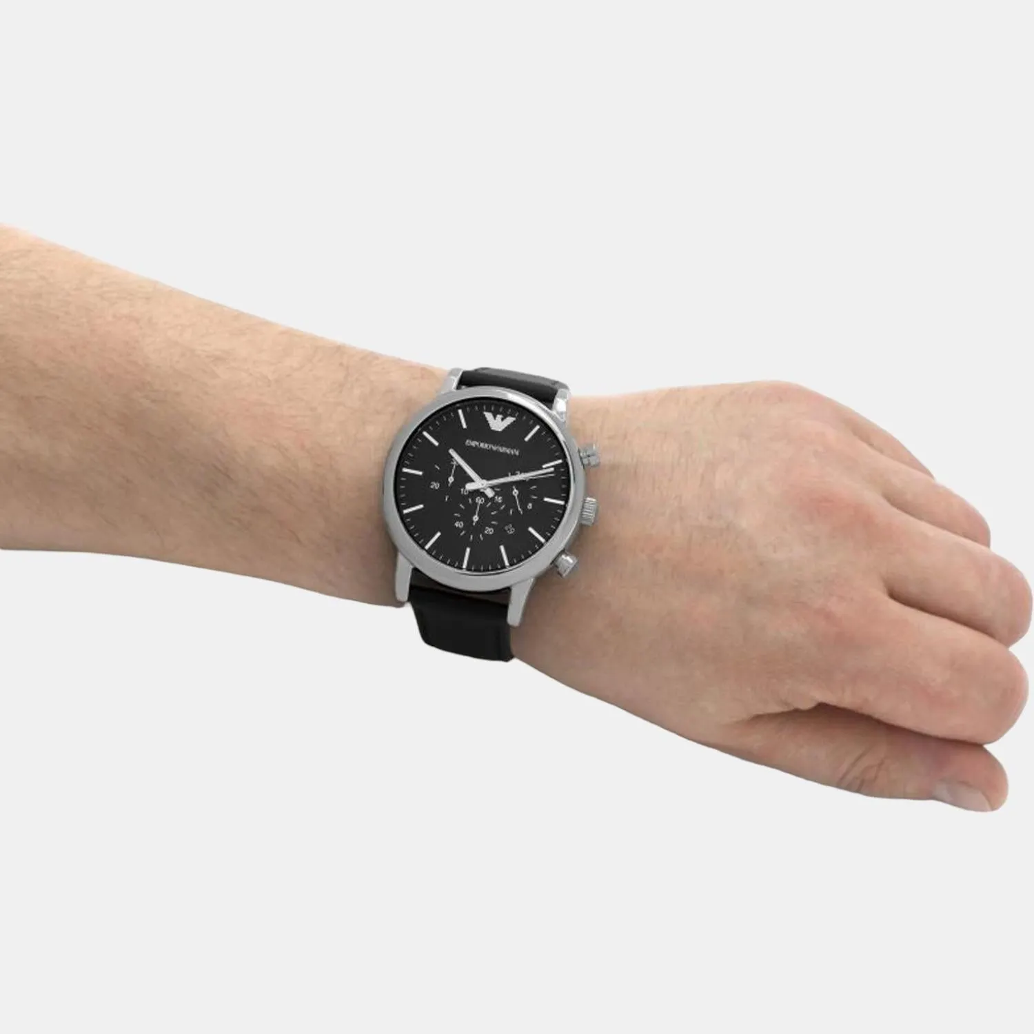 Men's Black Leather Chronograph Watch AR1828