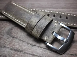 Men's Handmade Crazy Horse Leather Light Grey Watch Strap Handmade Thick First-layer Leather Pure Handmade 20mm Cowhide