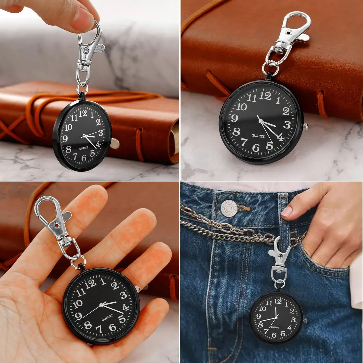 Men's Portable Ultra-Thin Uncovered Quartz Pocket Watch with Key Chain,Portable Quartz Arabic Digital Dial Pocket Watches for Men