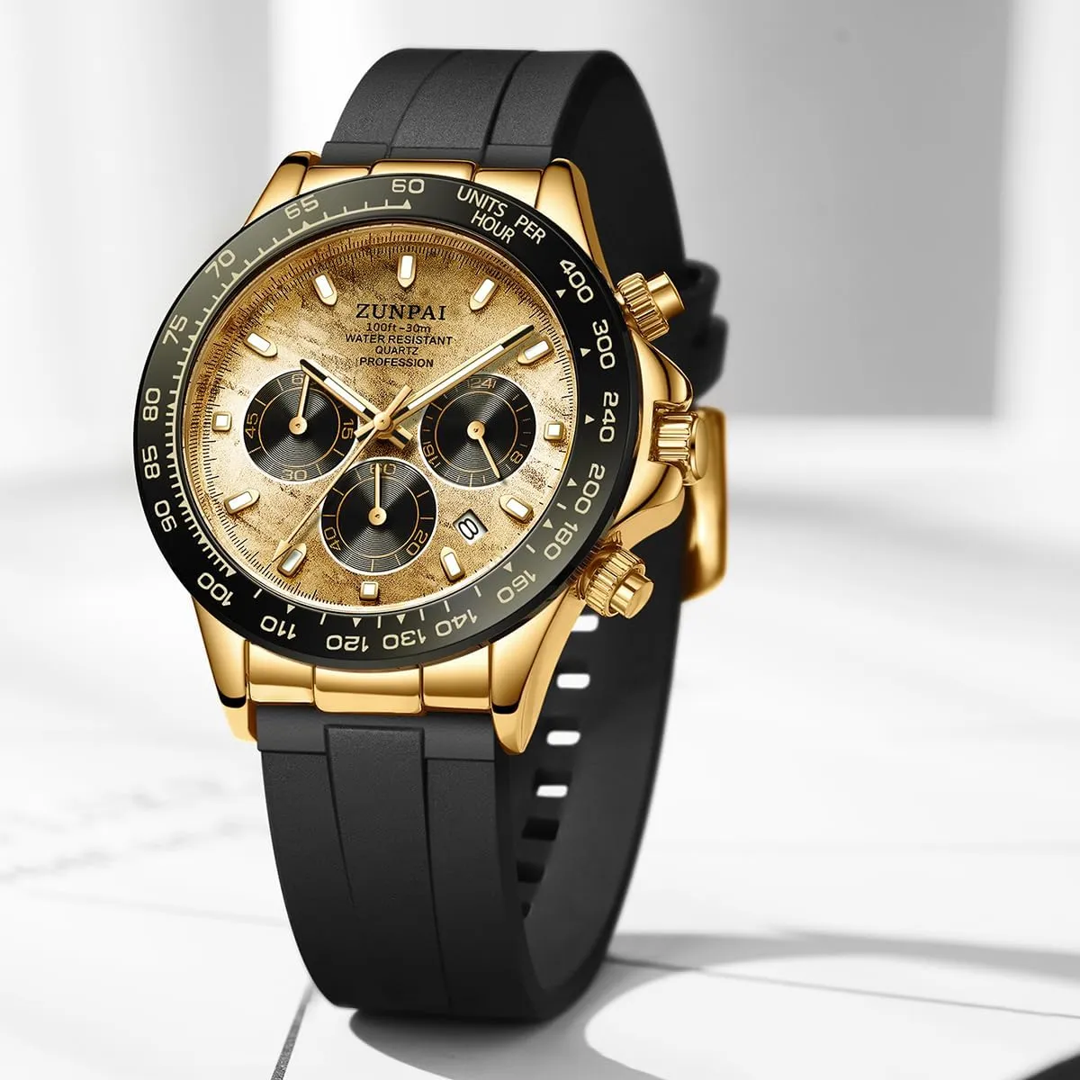 Men's Watch Panda Chronograph Dial Fashion Quartz Movement Wrist Watch Analog Business Waterproof Scratch Resistant Silicone Strap Rubber Band Sports Watches for Men