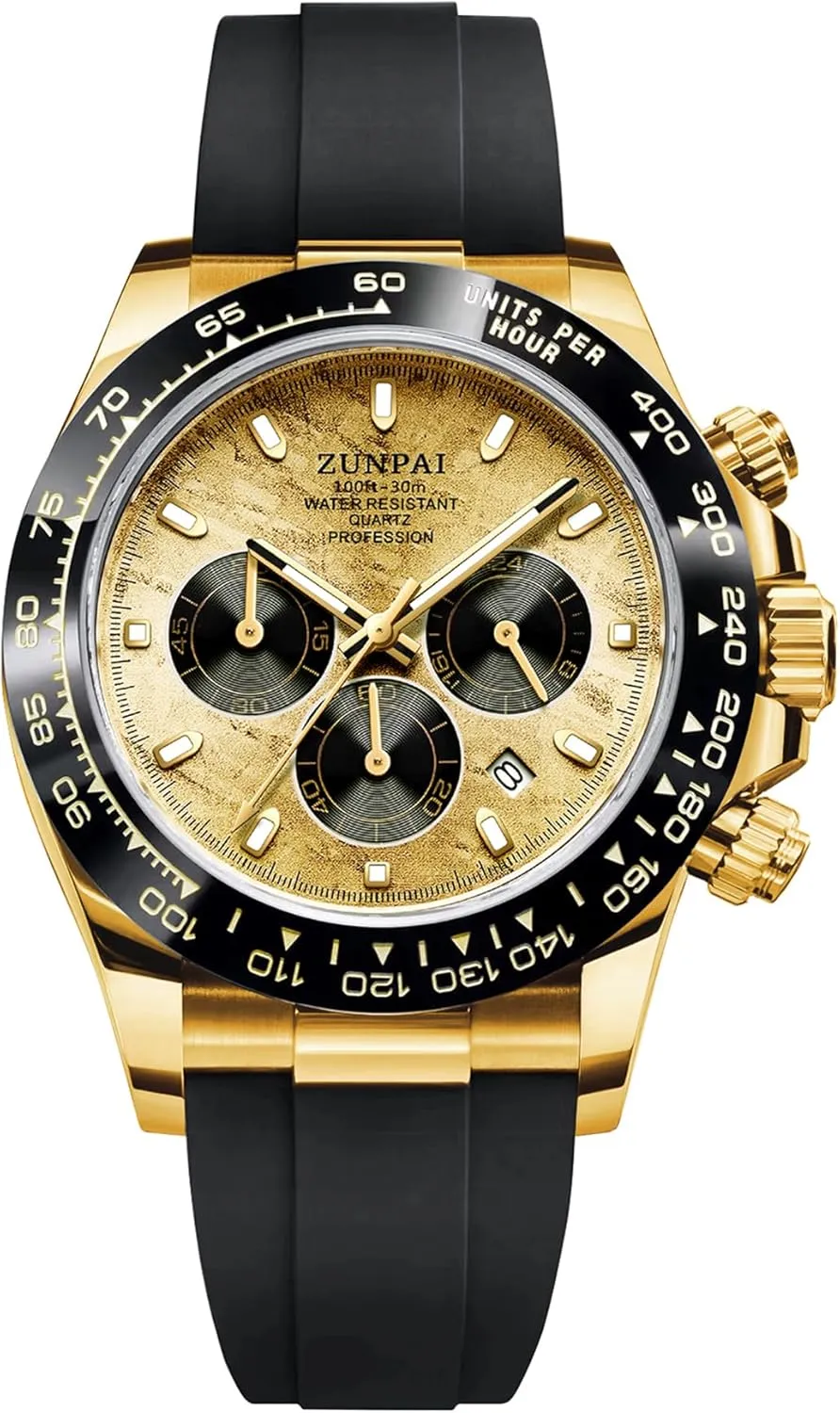 Men's Watch Panda Chronograph Dial Fashion Quartz Movement Wrist Watch Analog Business Waterproof Scratch Resistant Silicone Strap Rubber Band Sports Watches for Men