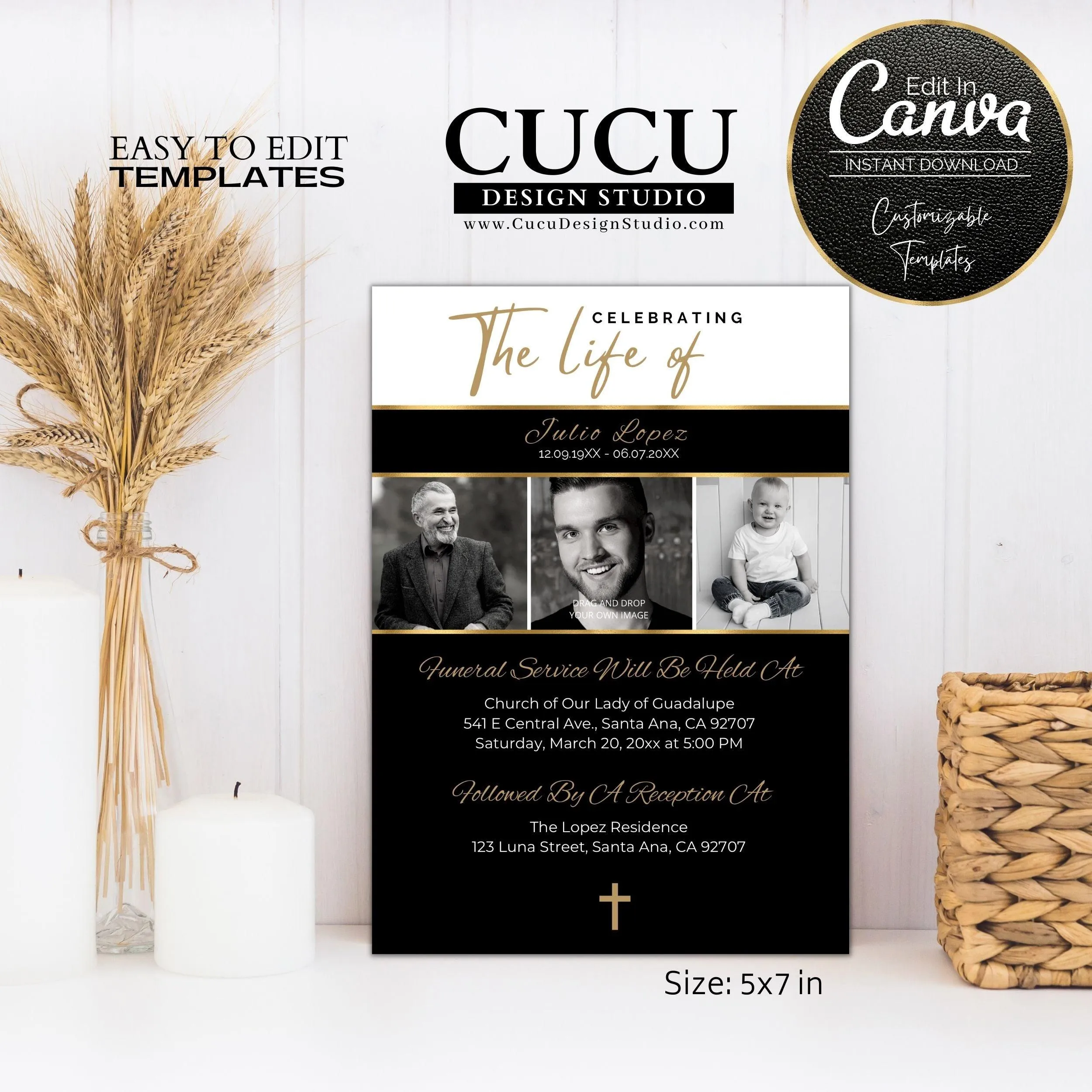 Minimalist Digital Download Funeral Card Template