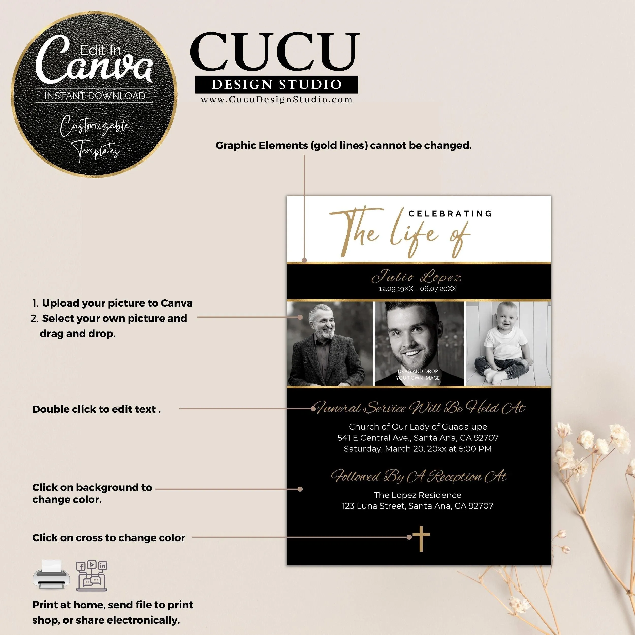 Minimalist Digital Download Funeral Card Template