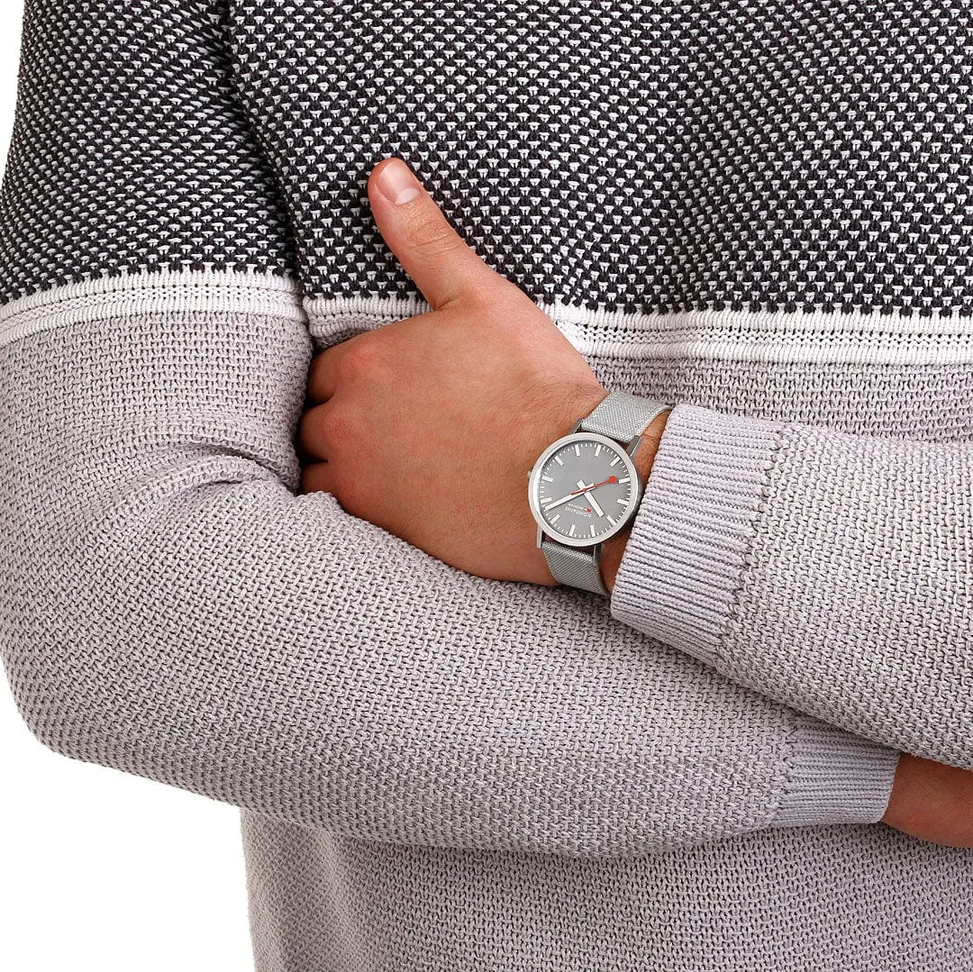 MONDAINE LARGE SILVER-CASE WATCH WITH GOOD GRAY SUSTAINABLE-STRAP A660.30360.80SBH  40MM
