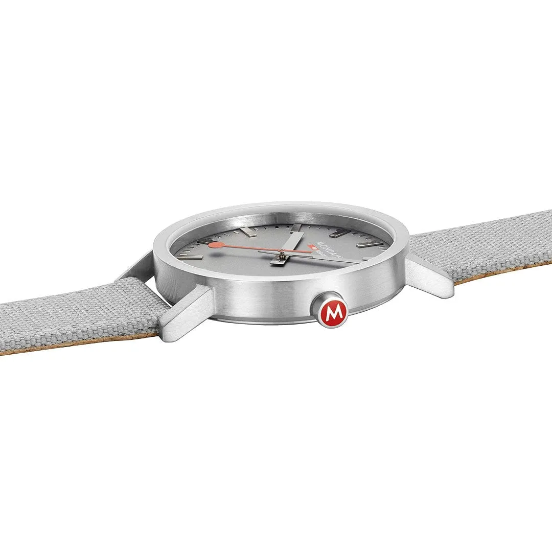 MONDAINE LARGE SILVER-CASE WATCH WITH GOOD GRAY SUSTAINABLE-STRAP A660.30360.80SBH  40MM