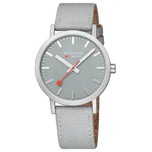 MONDAINE LARGE SILVER-CASE WATCH WITH GOOD GRAY SUSTAINABLE-STRAP A660.30360.80SBH  40MM