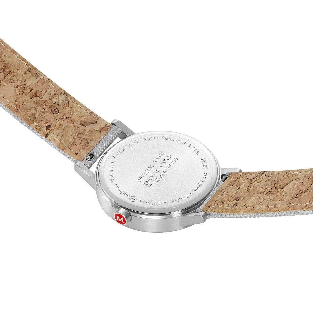 MONDAINE LARGE SILVER-CASE WATCH WITH GOOD GRAY SUSTAINABLE-STRAP A660.30360.80SBH  40MM