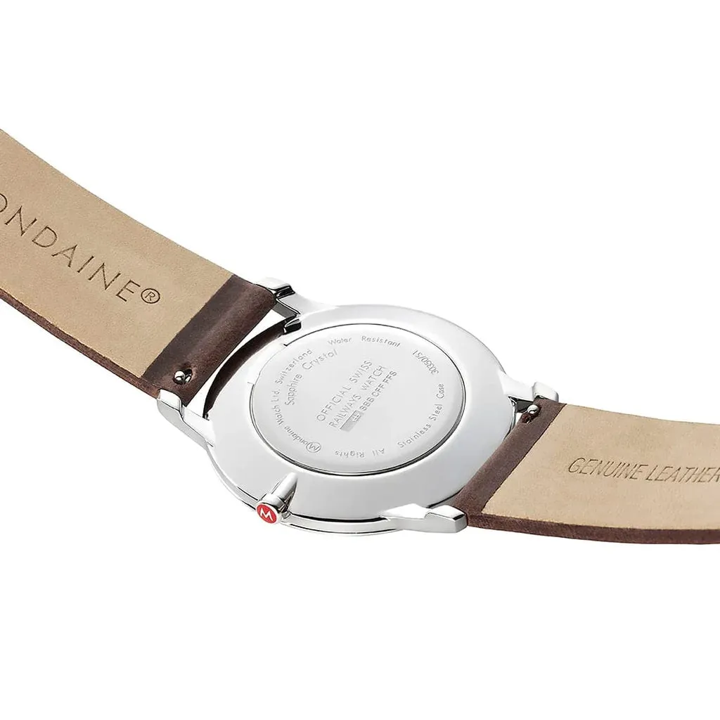 Mondaine Simply Elegant Stainless Steel Watch with Brown Leather Strap