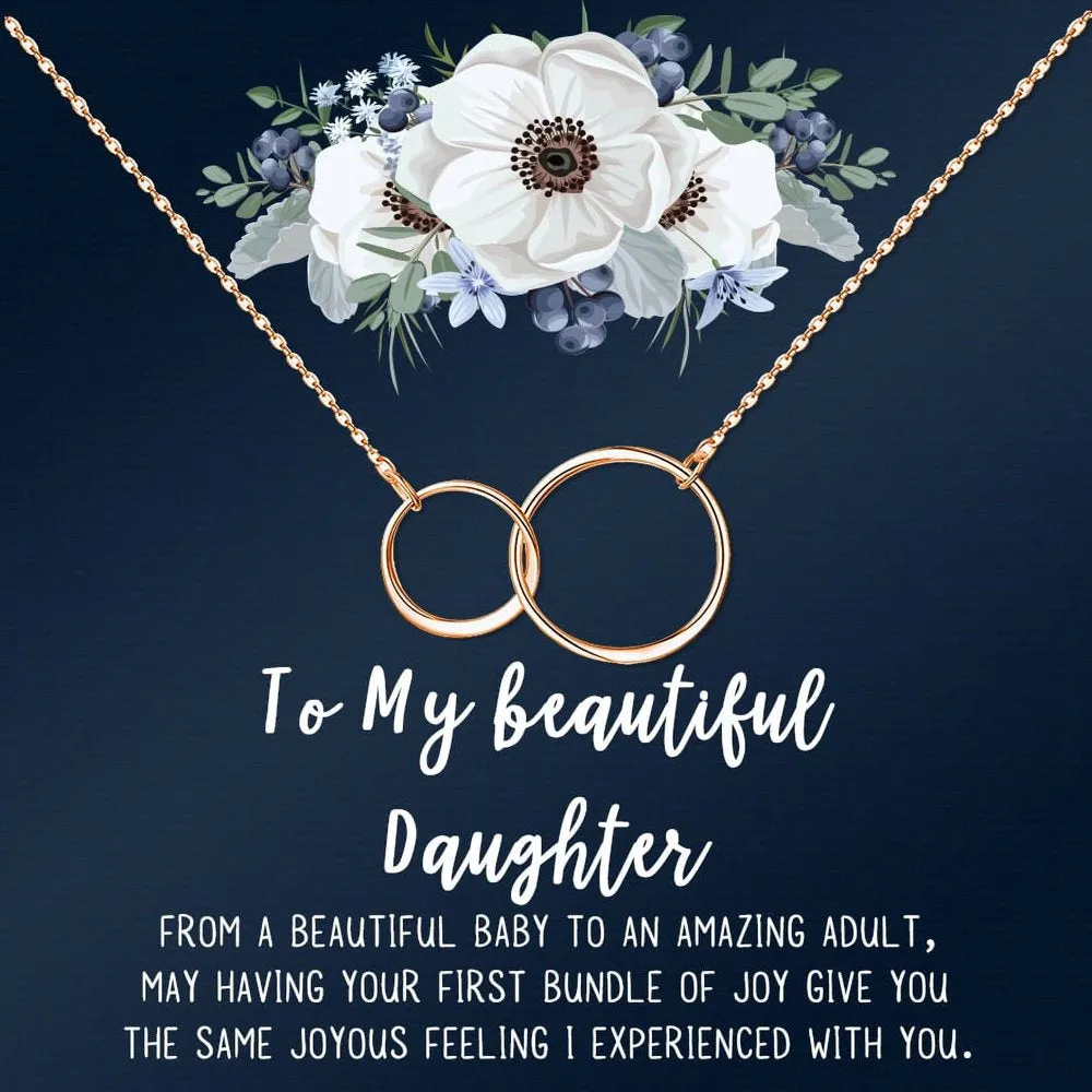 Mother Daughter Necklace Jewelry with Gift Box Card - Gifts for Mom, Daughter, Birthday, Mothers Day - Two Infinity Necklace for Women [Gold Infiniry Ring, No-Personalized Card]