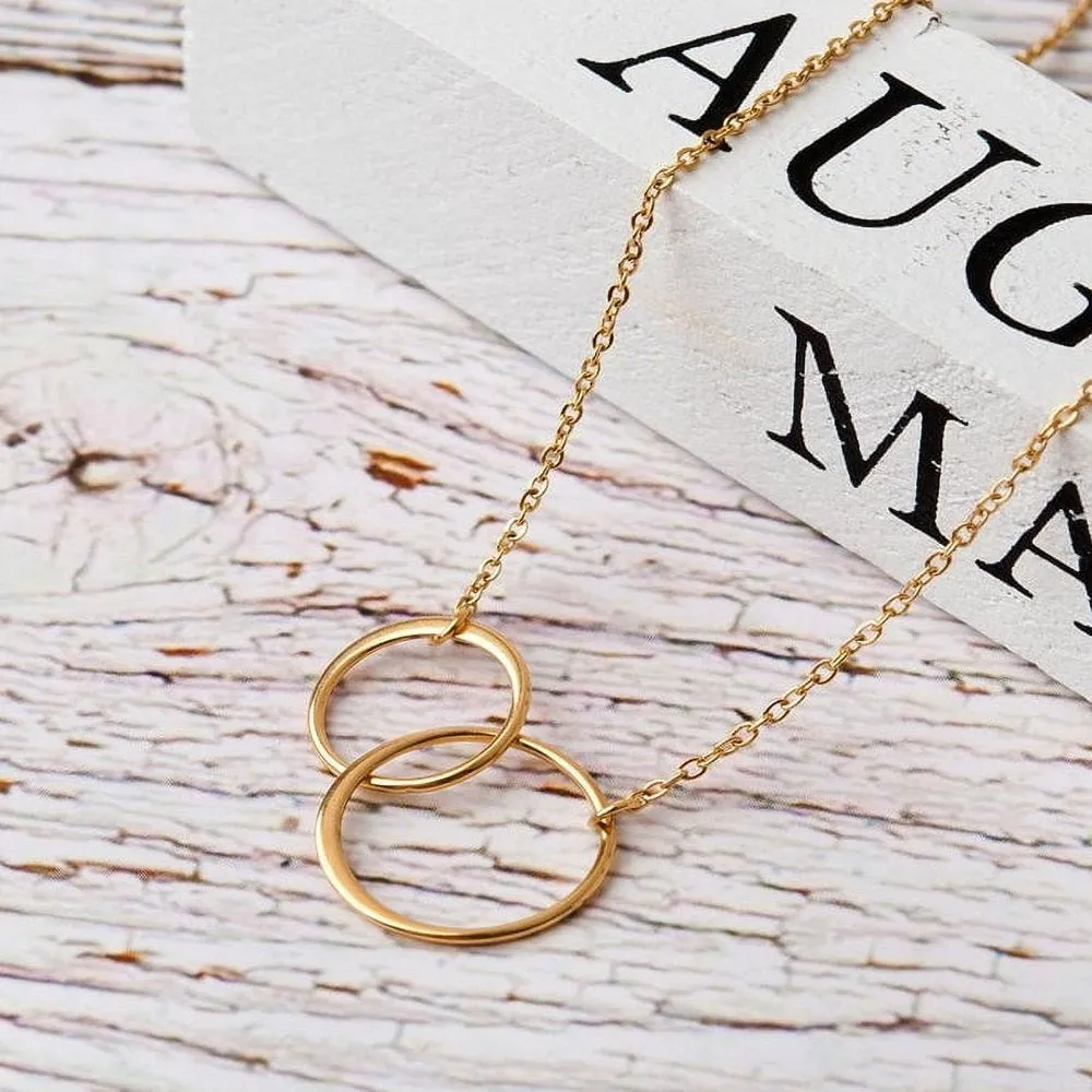 Mother Daughter Necklace Jewelry with Gift Box Card - Gifts for Mom, Daughter, Birthday, Mothers Day - Two Infinity Necklace for Women [Gold Infiniry Ring, No-Personalized Card]