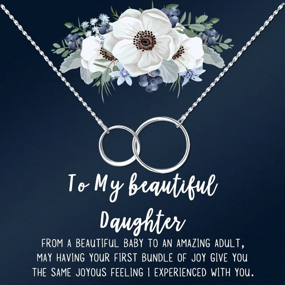 Mother Daughter Necklace Jewelry with Gift Box Card - Gifts for Mom, Daughter, Birthday, Mothers Day - Two Infinity Necklace for Women [Gold Infiniry Ring, No-Personalized Card]