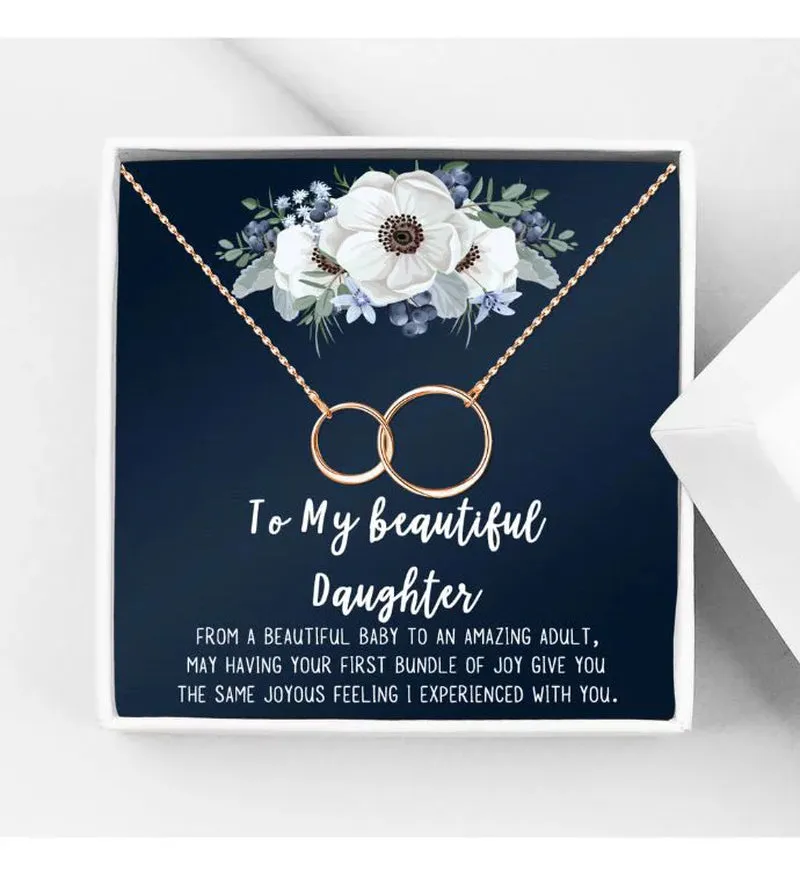 Mother Daughter Necklace Jewelry with Gift Box Card - Gifts for Mom, Daughter, Birthday, Mothers Day - Two Infinity Necklace for Women [Gold Infiniry Ring, No-Personalized Card]