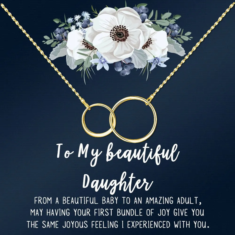 Mother Daughter Necklace Jewelry with Gift Box Card - Gifts for Mom, Daughter, Birthday, Mothers Day - Two Infinity Necklace for Women [Gold Infiniry Ring, No-Personalized Card]