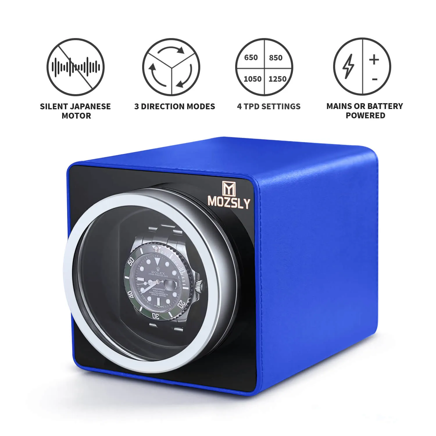 MOZSLY® Single Watch Winder - Blue Leather