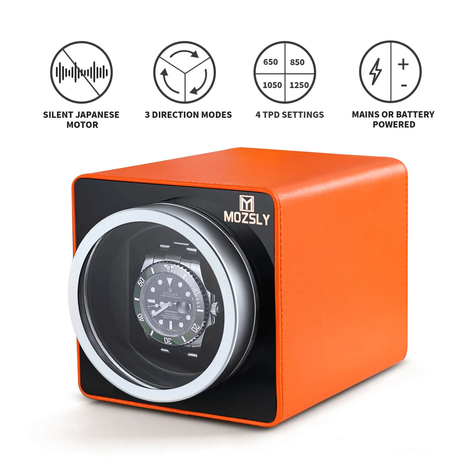 MOZSLY® Single Watch Winder - Orange Leather