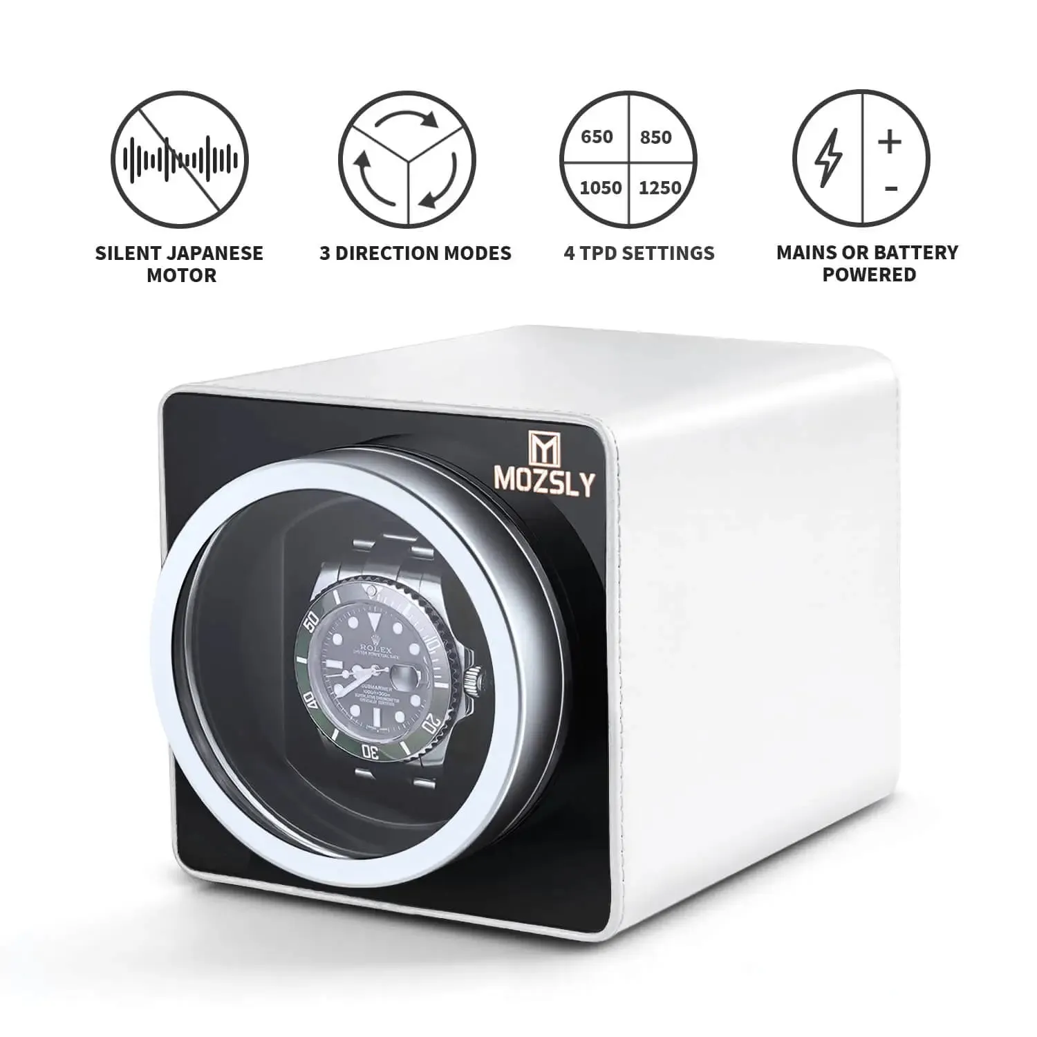 MOZSLY® Single Watch Winder - White Leather