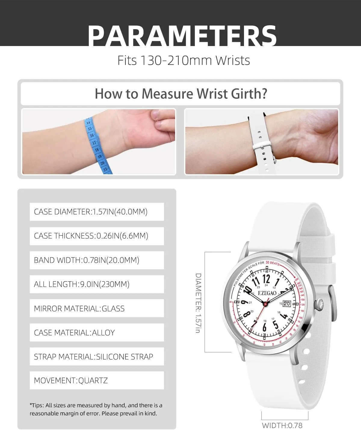 Nurse Watch Pulsometer Unisex, 50M Waterproof Watches for Swimming 12/24 Hour Military Time Luminouse Easy Read Dial