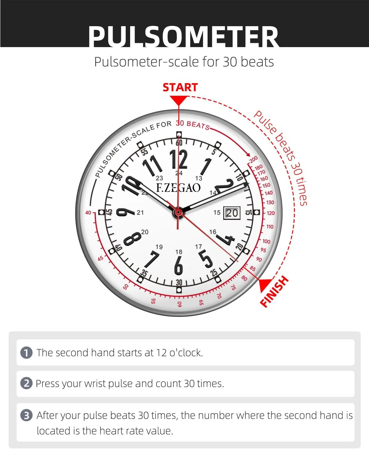 Nurse Watch Pulsometer Unisex, 50M Waterproof Watches for Swimming 12/24 Hour Military Time Luminouse Easy Read Dial