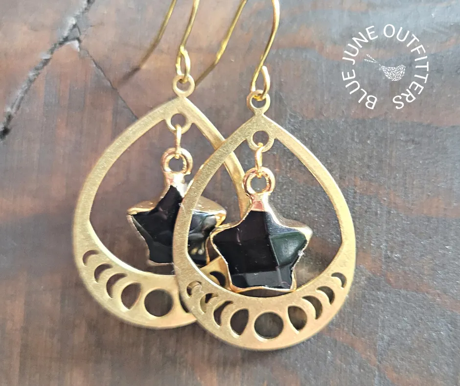 Obsidian Star & Moon Phase Earrings