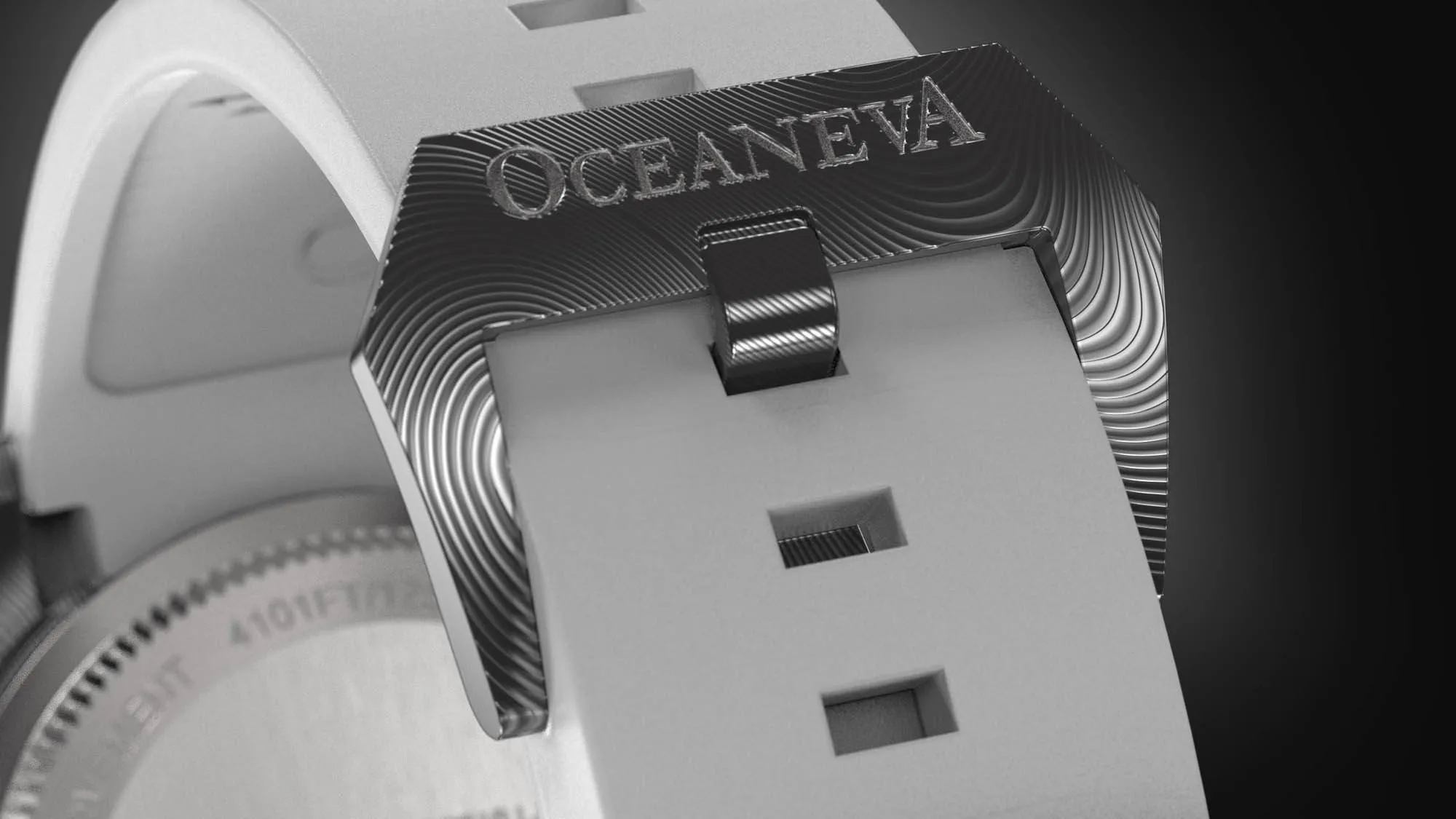 Oceaneva Mens Deep Marine Explorer II Silver Damascus Steel Dial Watch White Rubber
