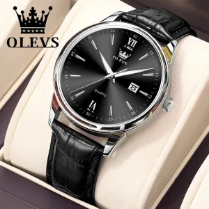 OLEVS Luxury Men's Quartz Watch - Leather Strap, Waterproof, High-Quality Casual Design