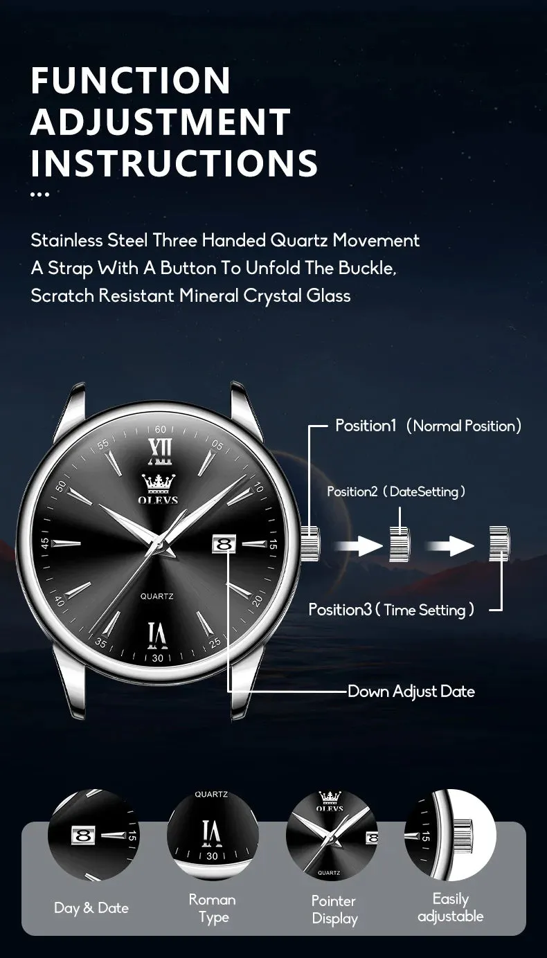OLEVS Luxury Men's Quartz Watch - Leather Strap, Waterproof, High-Quality Casual Design