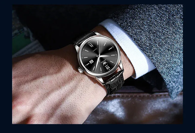 OLEVS Luxury Men's Quartz Watch - Leather Strap, Waterproof, High-Quality Casual Design